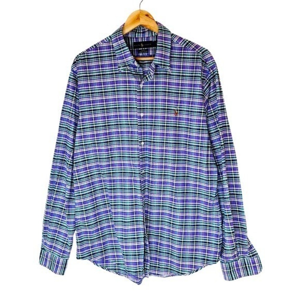 Ralph Lauren Slim Fit Stretch‎ Oxford Plaid Button Down Shirt Men Large